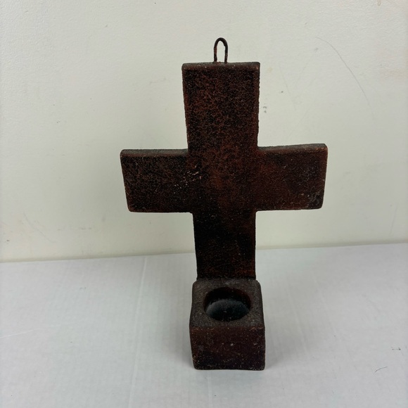 Corr-the jute works-handcrafted wall Cross with candle alter-rustic - Picture 2 of 10